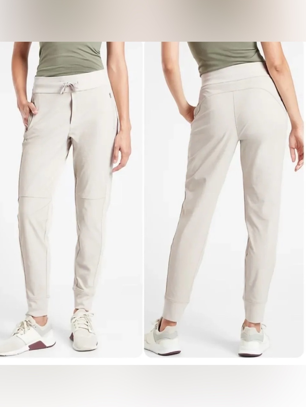 Athleta Headlands Hybrid Trek Mid Rise Jogger Abalone (off white) Size 10
